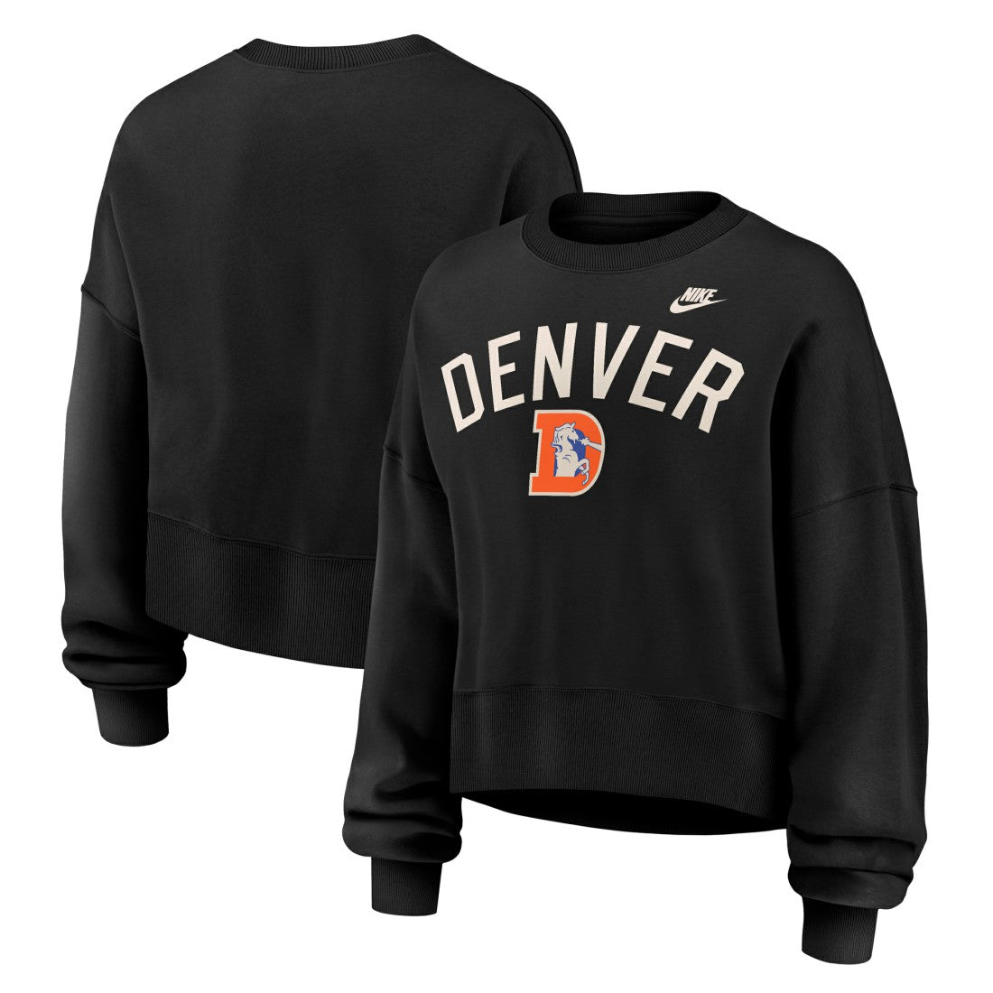 Nike Denver Broncos Women's Oversized High Hip Legacy Arch Phoenix Fleece Sweatshirt Black