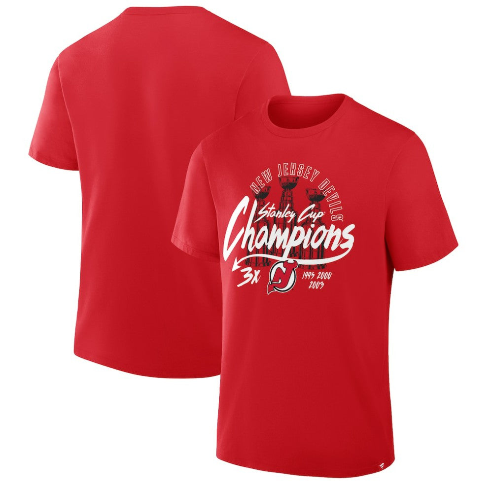 New Jersey Devils Fanatics 3x Stanley Cup Champions T-Shirt - Red - NHL 2001634911