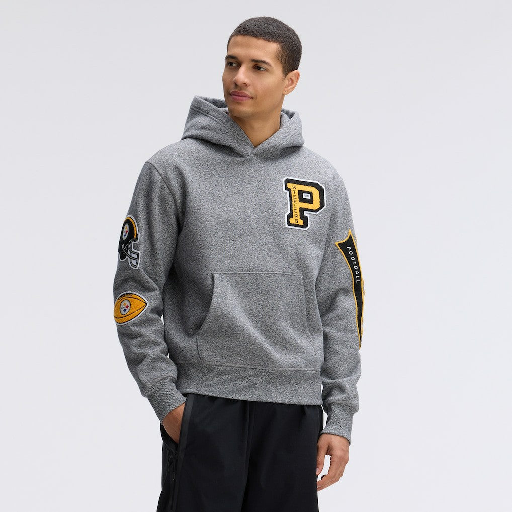 Fanatics Pittsburgh Steelers IconicFleece Letterman Hoodie Athletic Heather Gray