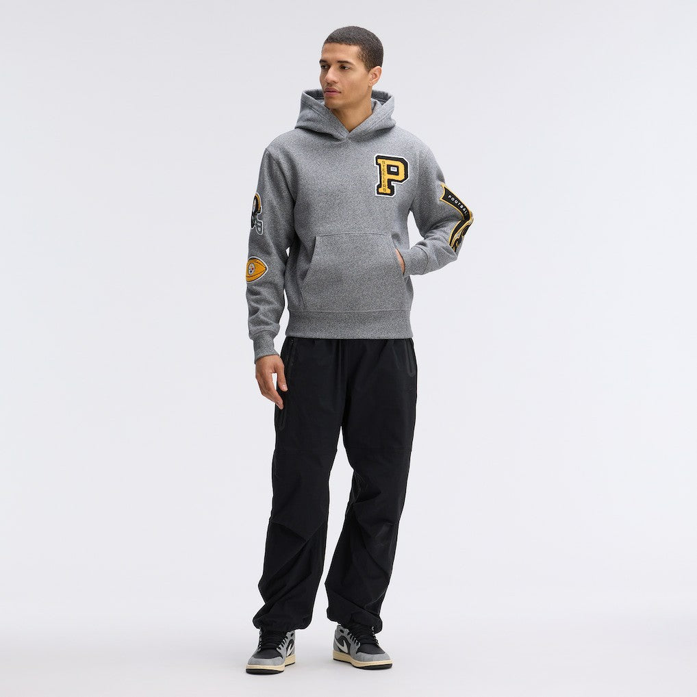 Fanatics Pittsburgh Steelers IconicFleece Letterman Hoodie Athletic Heather Gray