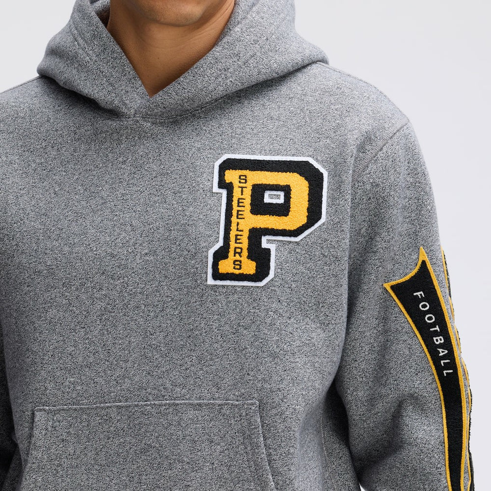 Fanatics Pittsburgh Steelers IconicFleece Letterman Hoodie Athletic Heather Gray