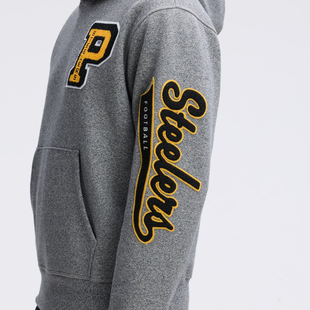 Fanatics Pittsburgh Steelers IconicFleece Letterman Hoodie Athletic Heather Gray