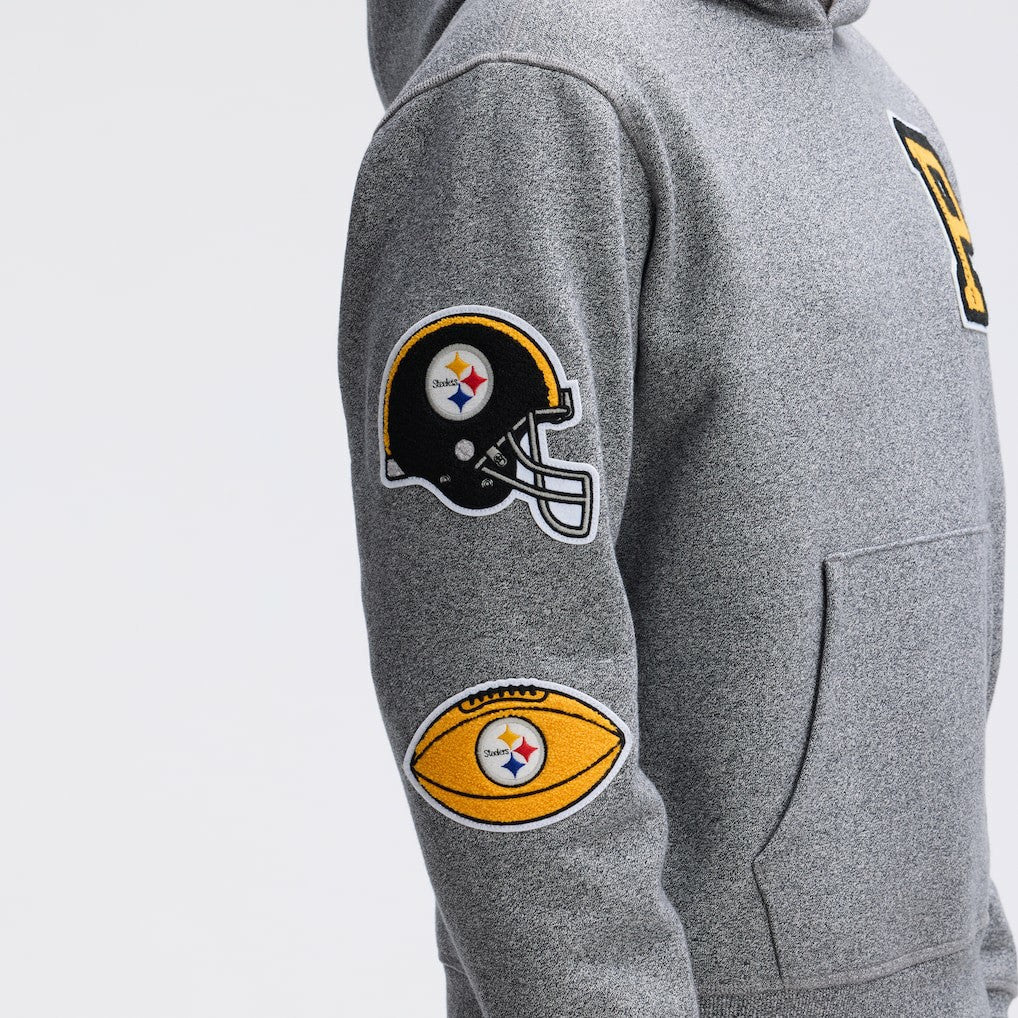 Fanatics Pittsburgh Steelers IconicFleece Letterman Hoodie Athletic Heather Gray