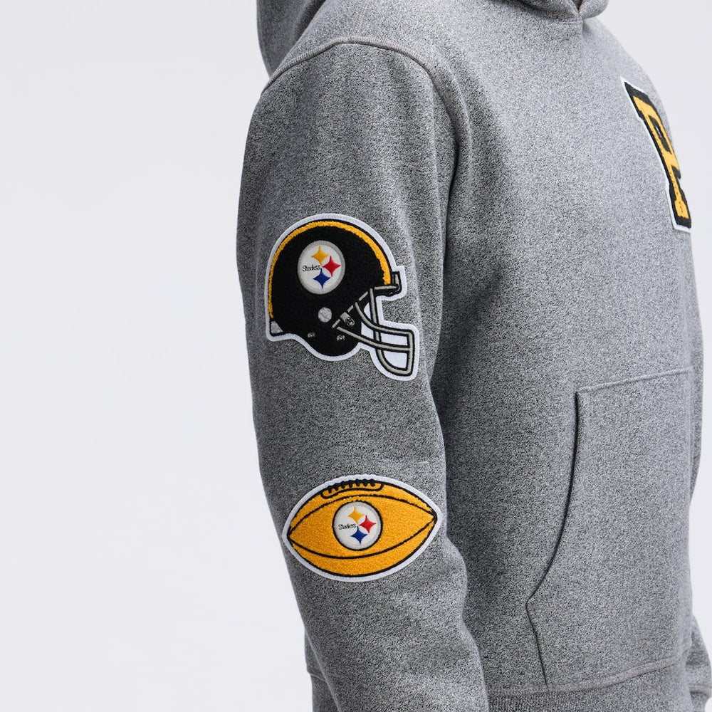 Fanatics Pittsburgh Steelers IconicFleece Letterman Hoodie Athletic Heather Gray