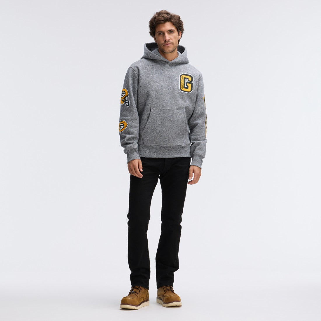 Fanatics Green Bay Packers IconicFleece Letterman Hoodie Athletic Heather Gray