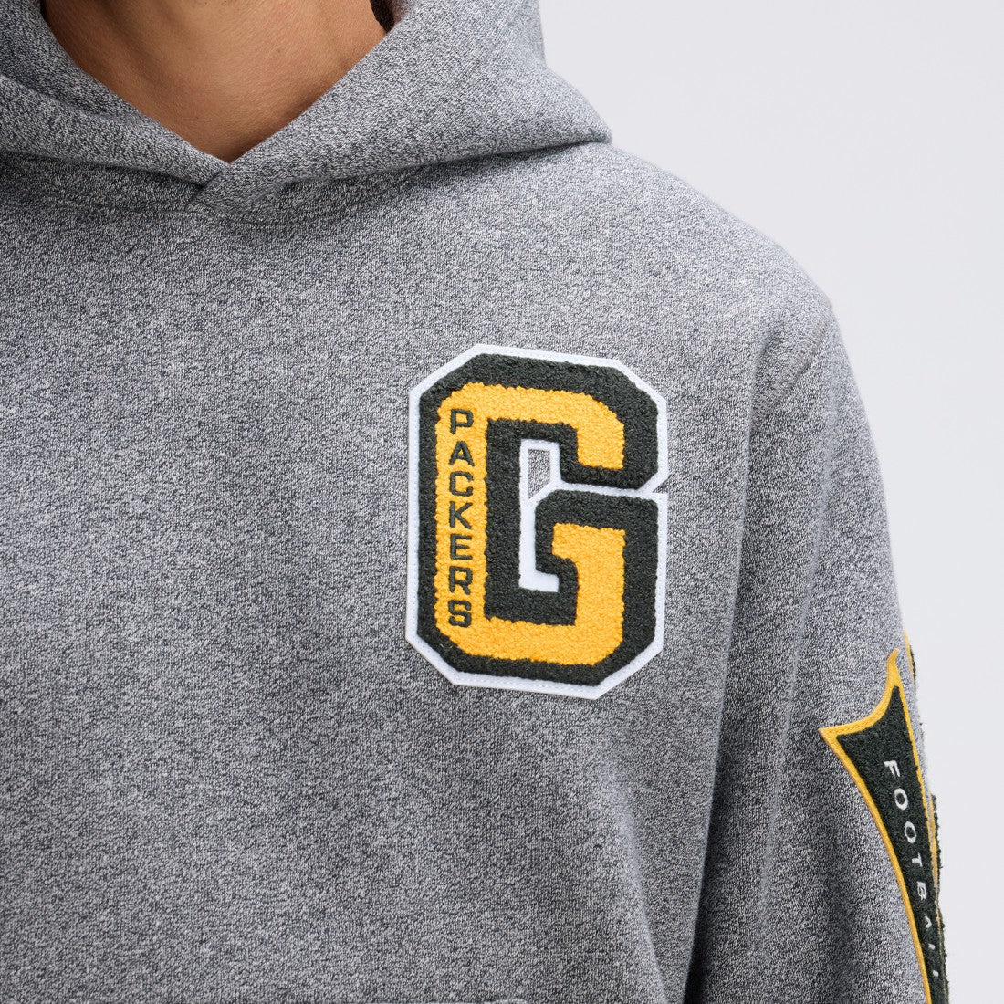 Fanatics Green Bay Packers IconicFleece Letterman Hoodie Athletic Heather Gray