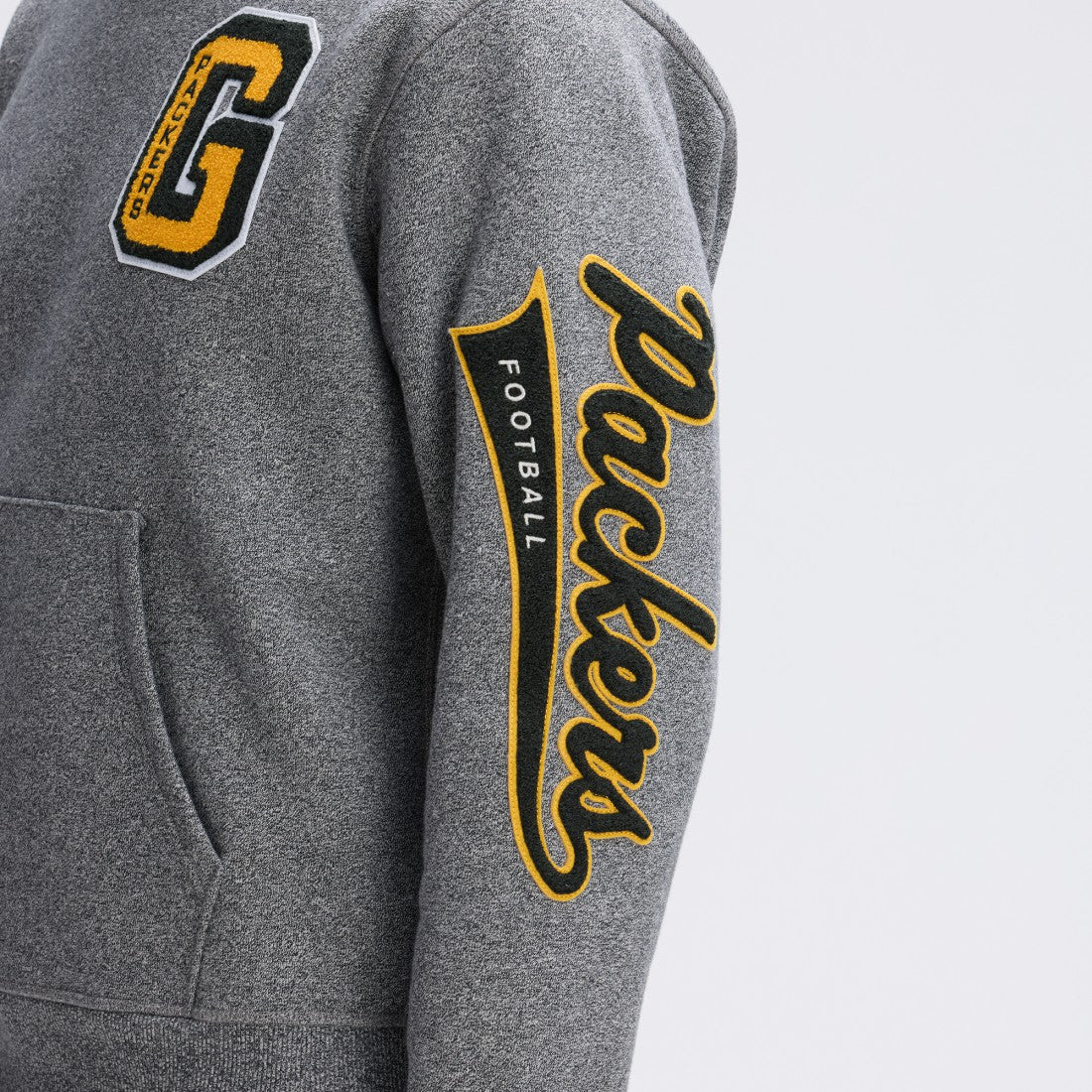 Fanatics Green Bay Packers IconicFleece Letterman Hoodie Athletic Heather Gray