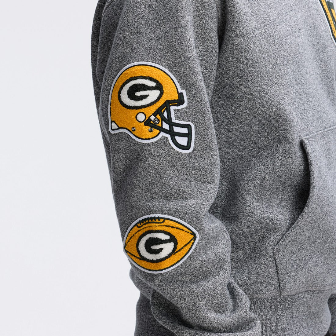 Fanatics Green Bay Packers IconicFleece Letterman Hoodie Athletic Heather Gray