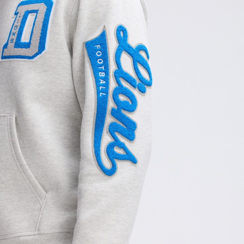 Fanatics Detroit Lions IconicFleece Letterman Hoodie Heather Gray