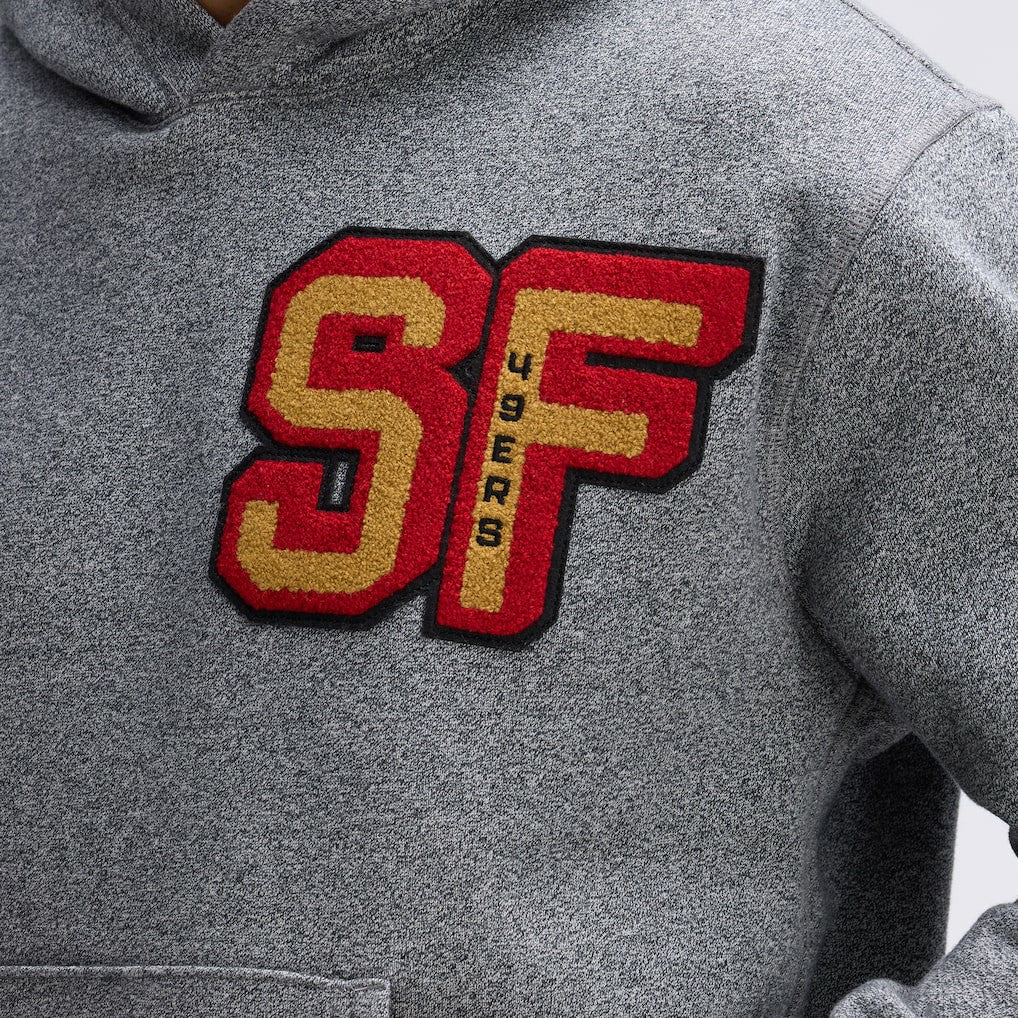 Fanatics San Francisco 49ers IconicFleece Letterman Hoodie Athletic Heather Gray