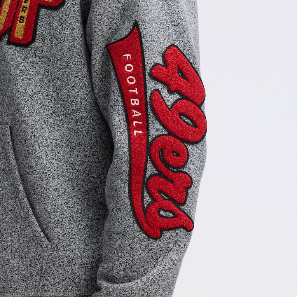 Fanatics San Francisco 49ers IconicFleece Letterman Hoodie Athletic Heather Gray