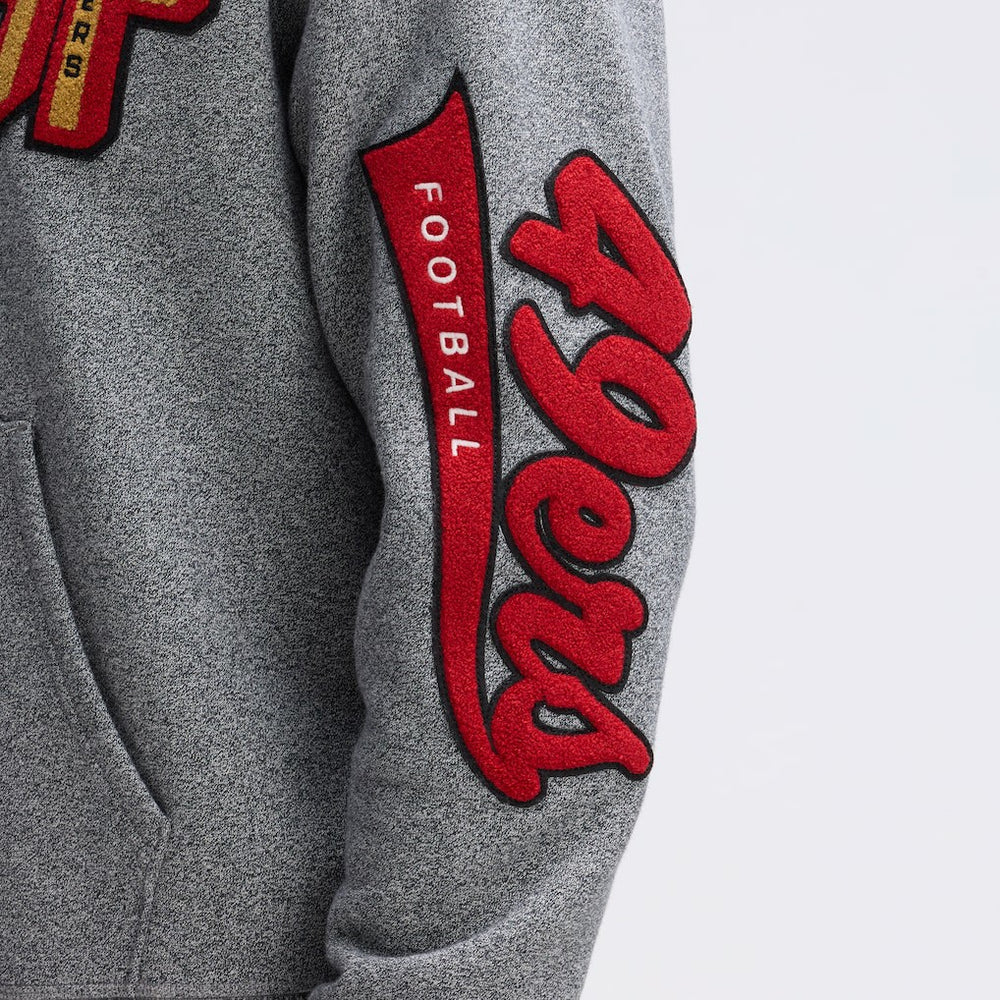 Fanatics San Francisco 49ers IconicFleece Letterman Hoodie Athletic Heather Gray