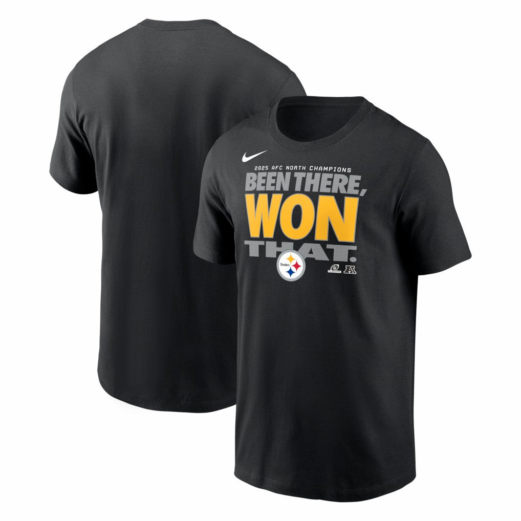 Nike Pittsburgh Steelers 2025 AFC North Division Champions Locker Room Trophy Collection T-Shirt Black