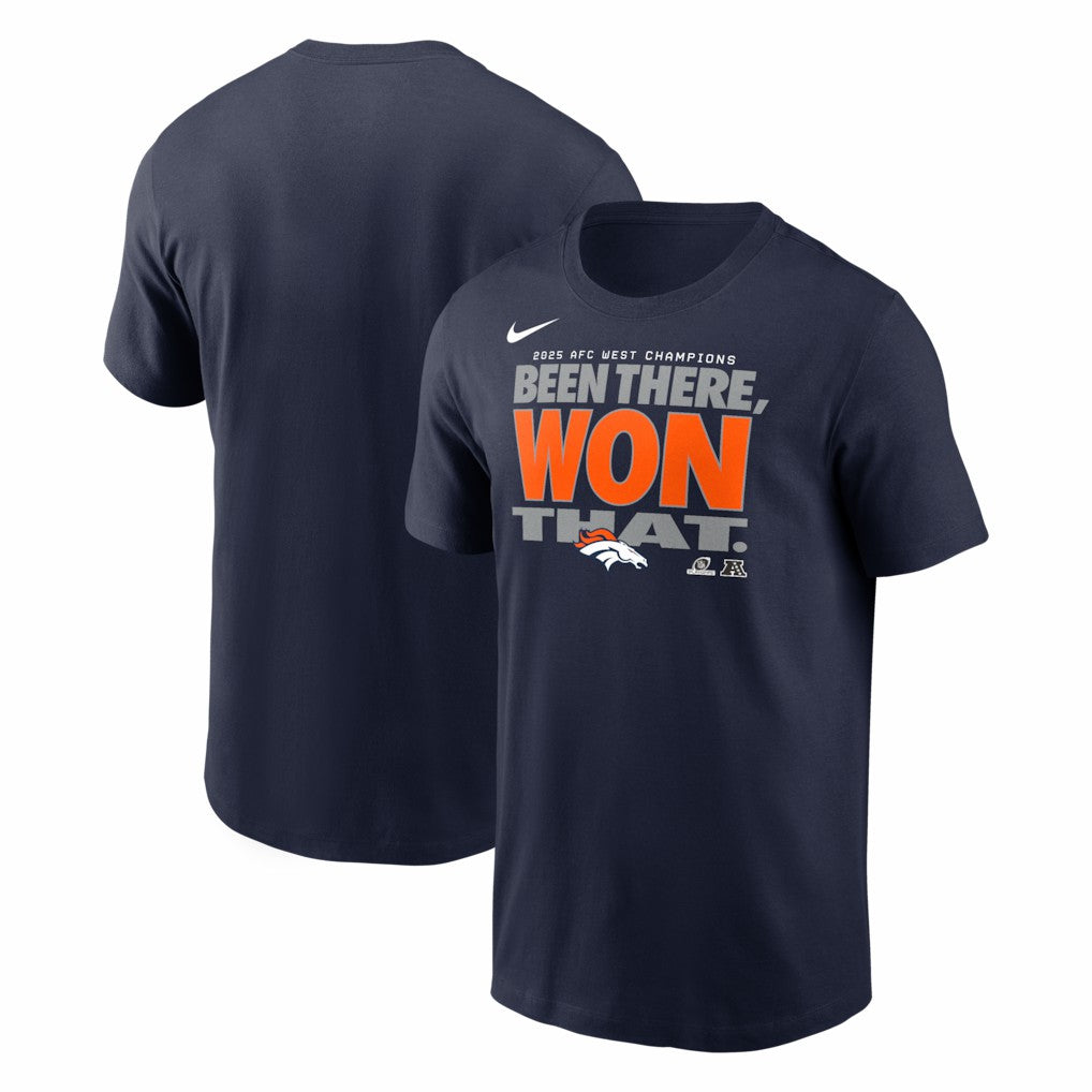 Nike Denver Broncos 2025 AFC West Division Champions Locker Room Trophy Collection T-Shirt Navy