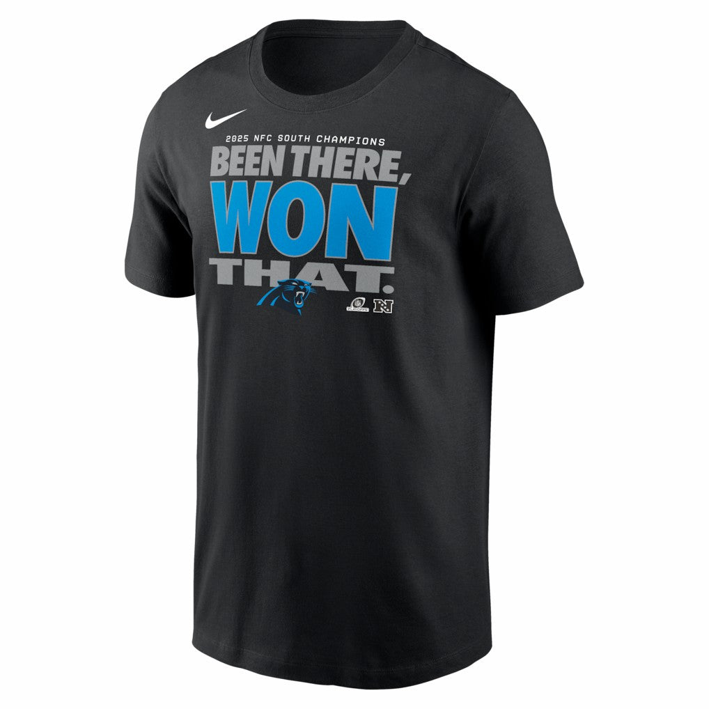 Nike Carolina Panthers 2025 NFC South Division Champions Locker Room Trophy Collection T-Shirt Black