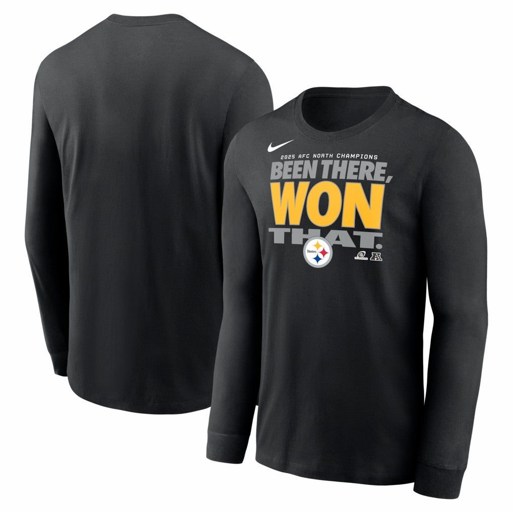 Nike Pittsburgh Steelers 2025 AFC North Division Champions Locker Room Trophy Collection Long Sleeve T-Shirt Black