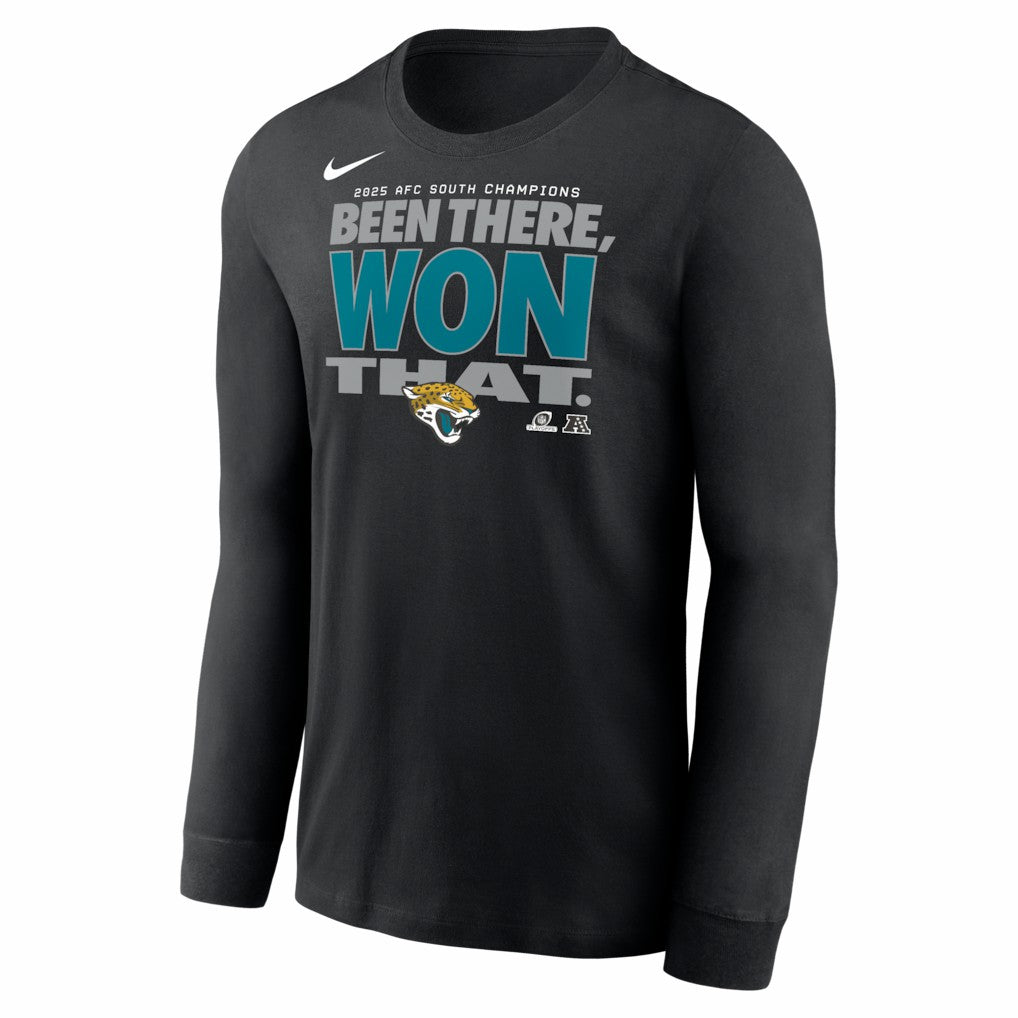 Nike Jacksonville Jaguars 2025 AFC South Division Champions Locker Room Trophy Collection Long Sleeve T-Shirt Black