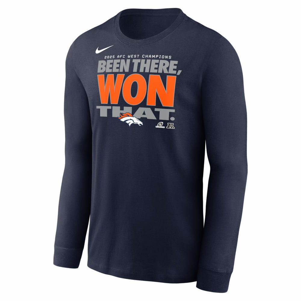 Nike Denver Broncos 2025 AFC West Division Champions Locker Room Trophy Collection Long Sleeve T-Shirt Navy