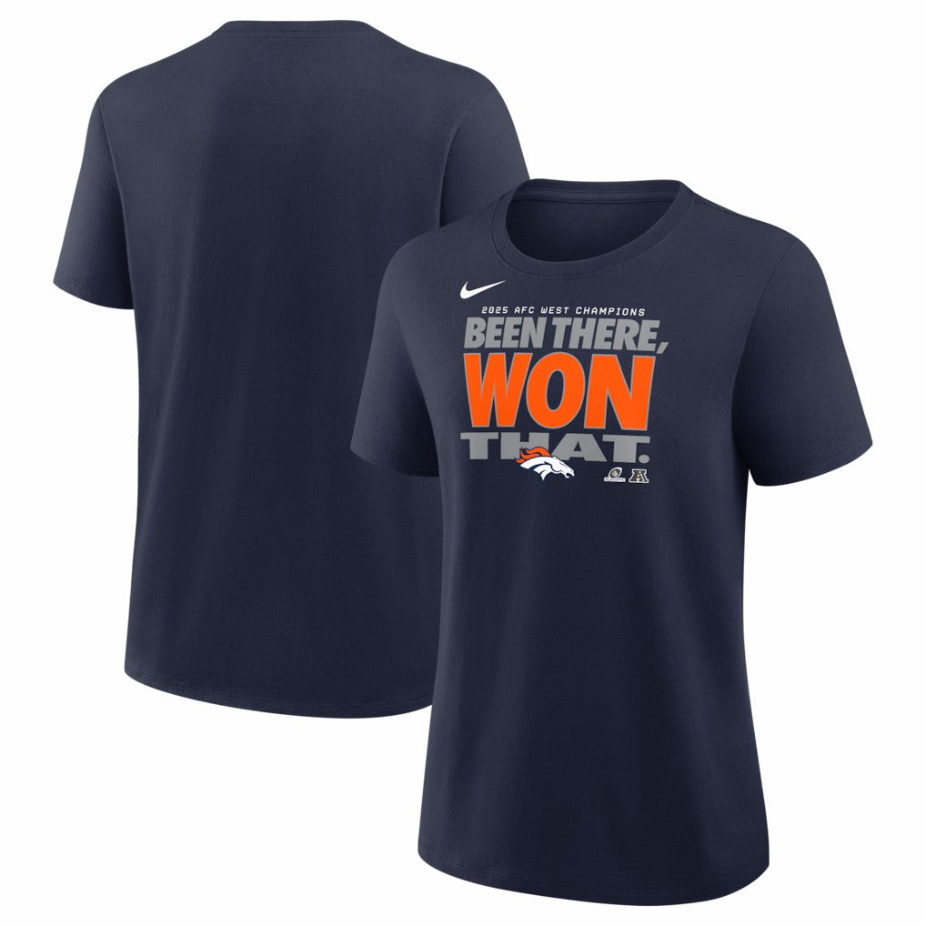 Nike Denver Broncos Women's 2025 AFC West Division Champions Locker Room Trophy Collection T-Shirt Navy