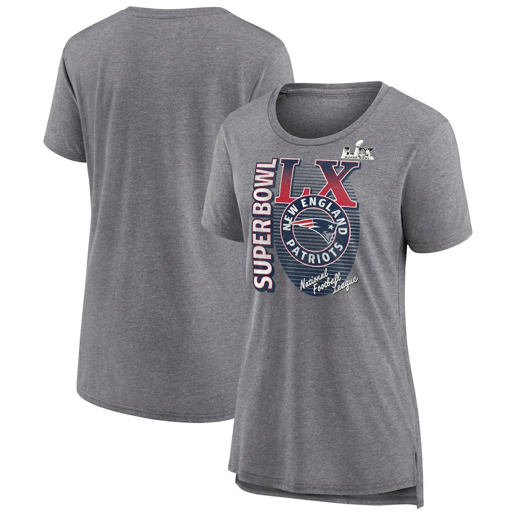 Fanatics New England Patriots Women's Super Bowl LX Retro Tri-Blend T-Shirt Heather Gray