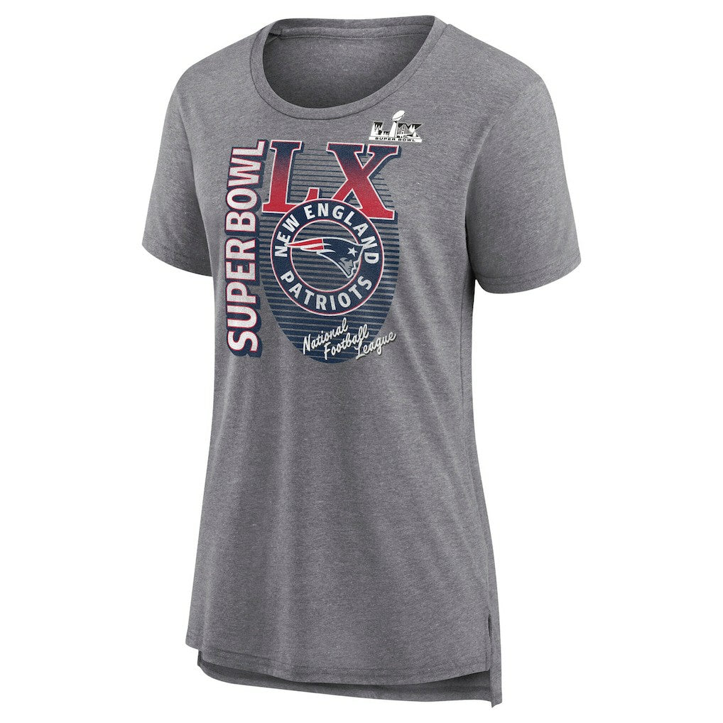 Fanatics New England Patriots Women's Super Bowl LX Retro Tri-Blend T-Shirt Heather Gray