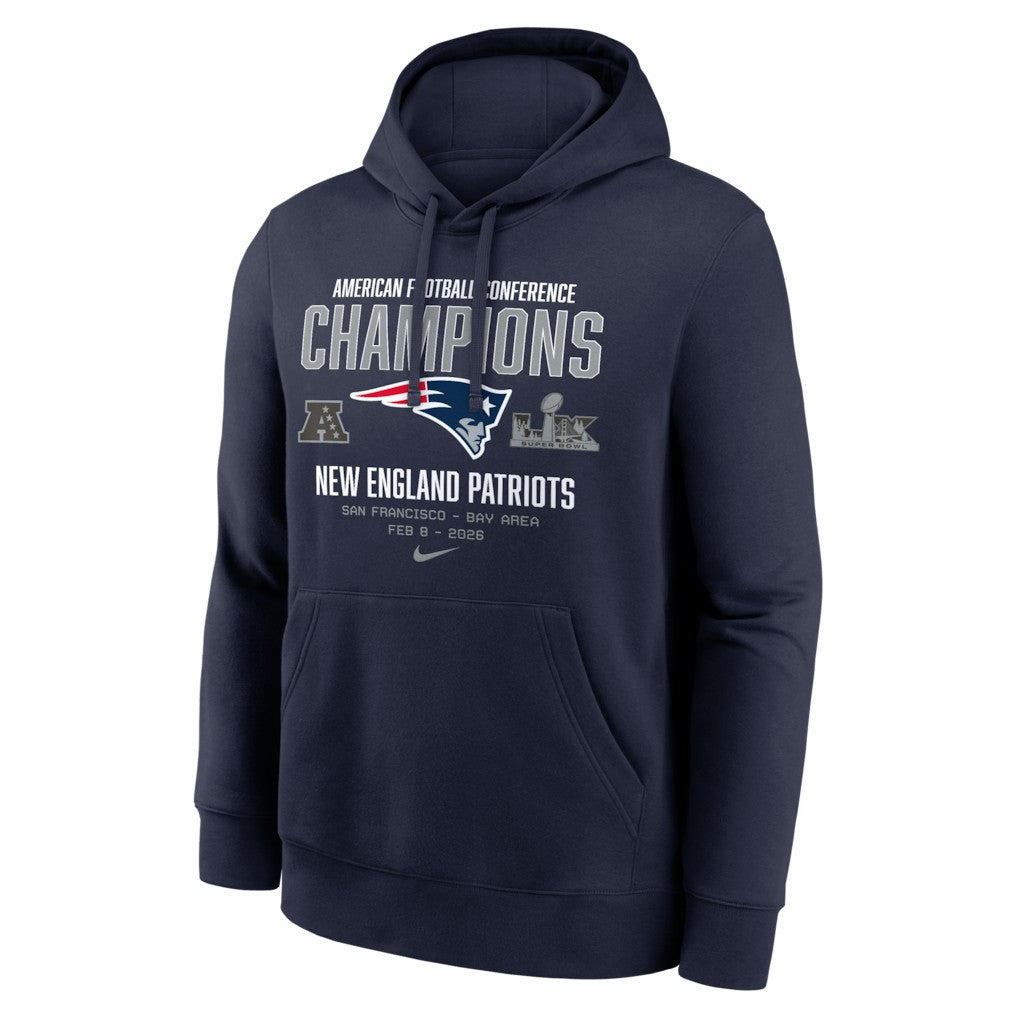 Nike New England Patriots 2025 AFC Champions Team Nation Hoodie Navy