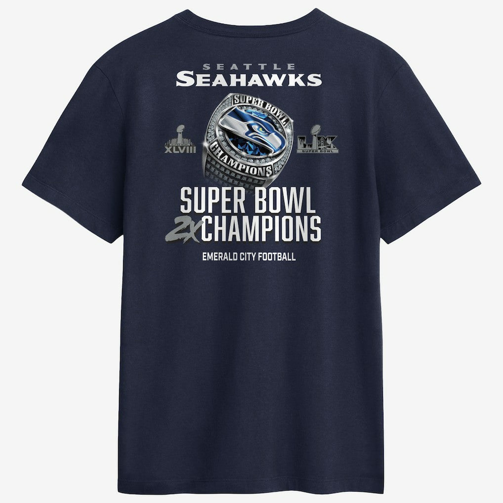 Nike Seattle Seahawks Two-Time Super Bowl Champions Downtown Ring Club T-Shirt College Navy