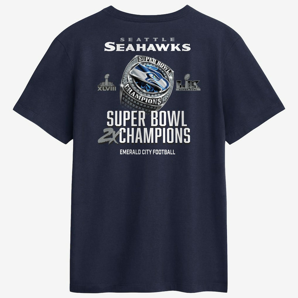 Nike Seattle Seahawks Two-Time Super Bowl Champions Downtown Ring Club T-Shirt College Navy