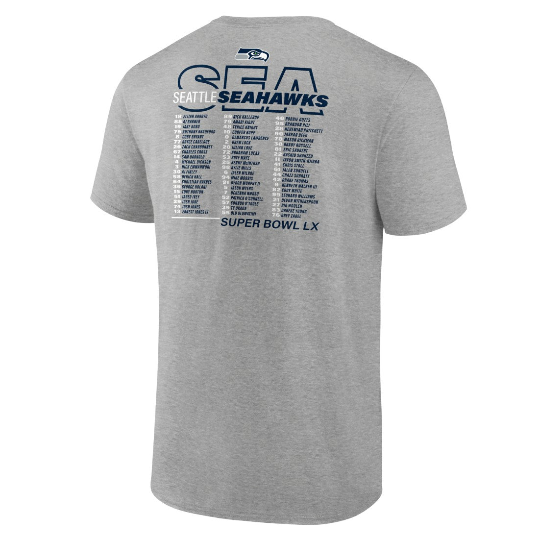Fanatics Seattle Seahawks Super Bowl LX Roster T-Shirt Heather Gray