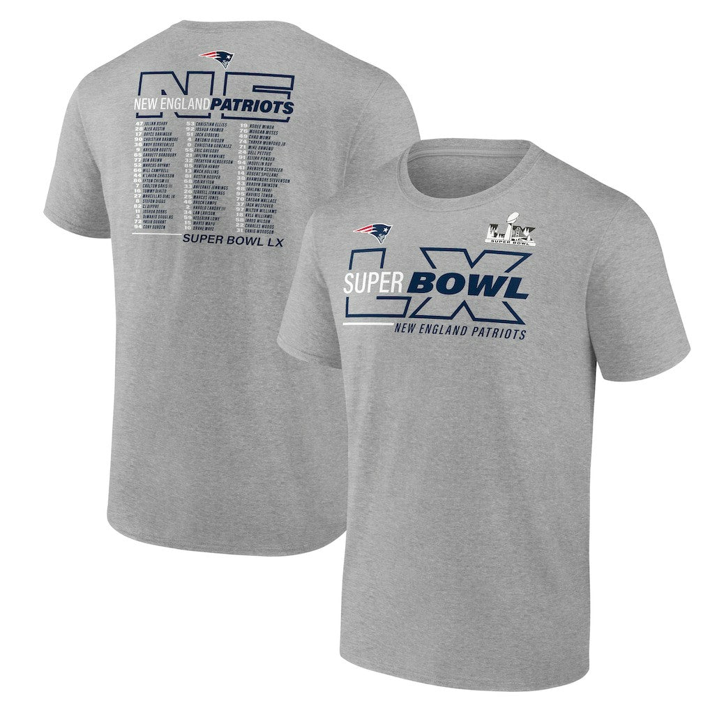 Fanatics New England Patriots Super Bowl LX Roster T-Shirt Heather Gray