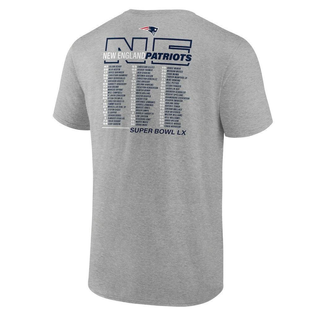 Fanatics New England Patriots Super Bowl LX Roster T-Shirt Heather Gray