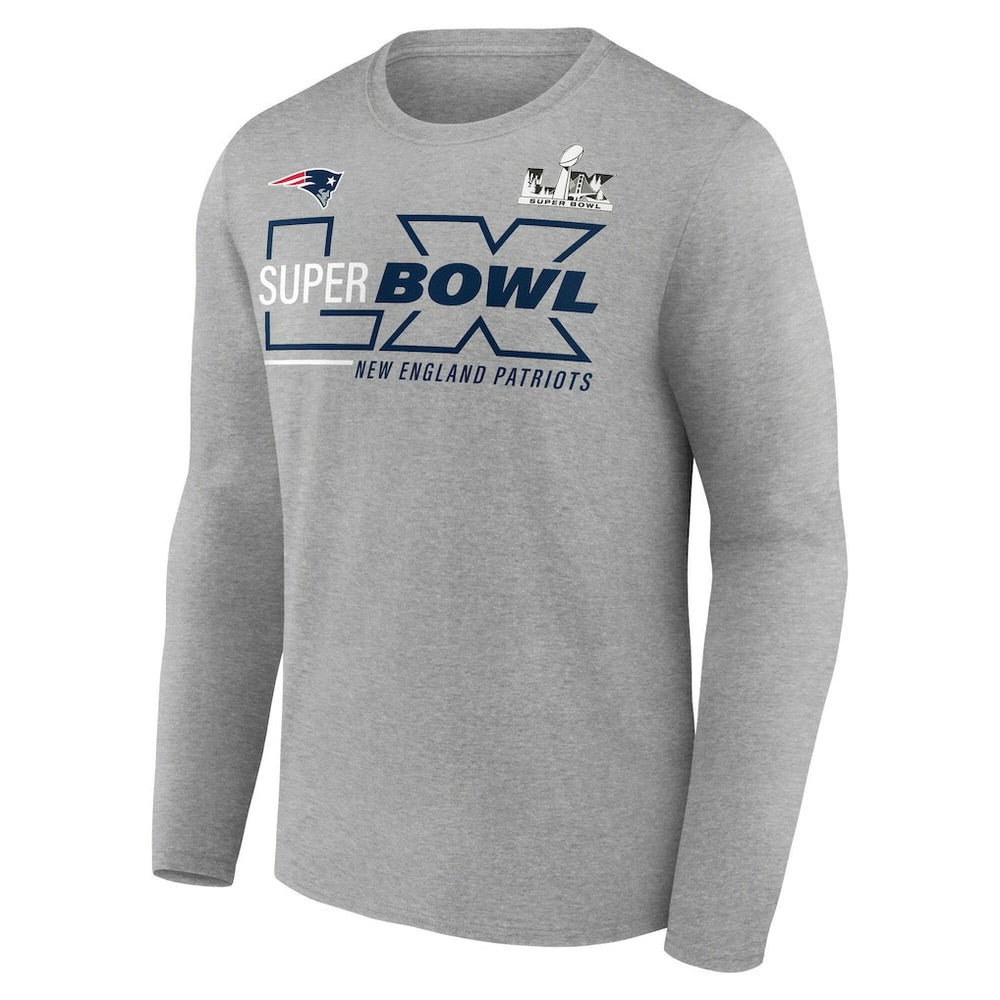 Fanatics New England Patriots Super Bowl LX Roster Long Sleeve T-Shirt Heather Gray