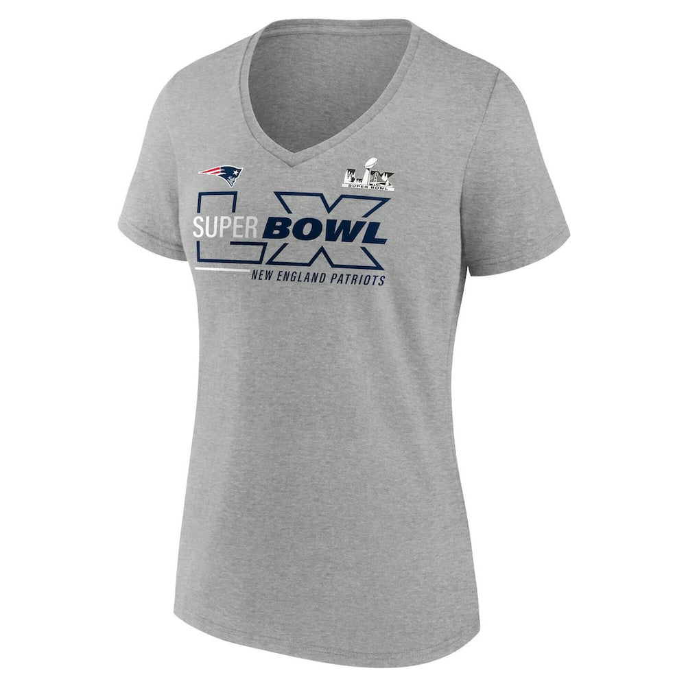 Fanatics New England Patriots Women's Super Bowl LX Roster V-Neck T-Shirt Heather Gray