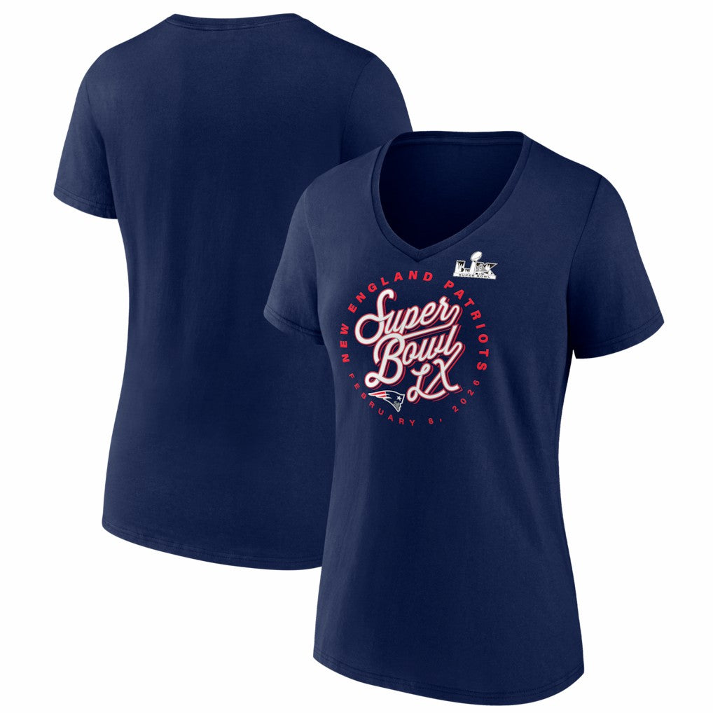 Fanatics New England Patriots Women's Super Bowl LX Cheer Section V-Neck T-Shirt Navy