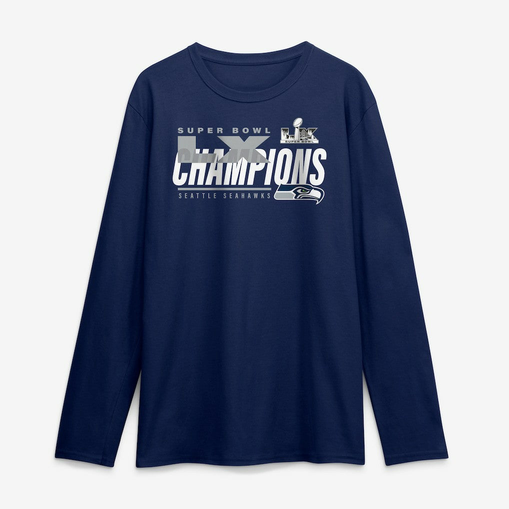 Fanatics Seattle Seahawks Super Bowl LX Champions Iconic Victory Long Sleeve T-Shirt College Navy