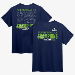 Fanatics Seattle Seahawks Super Bowl LX Champions Autograph Signing Roster T-Shirt College Navy