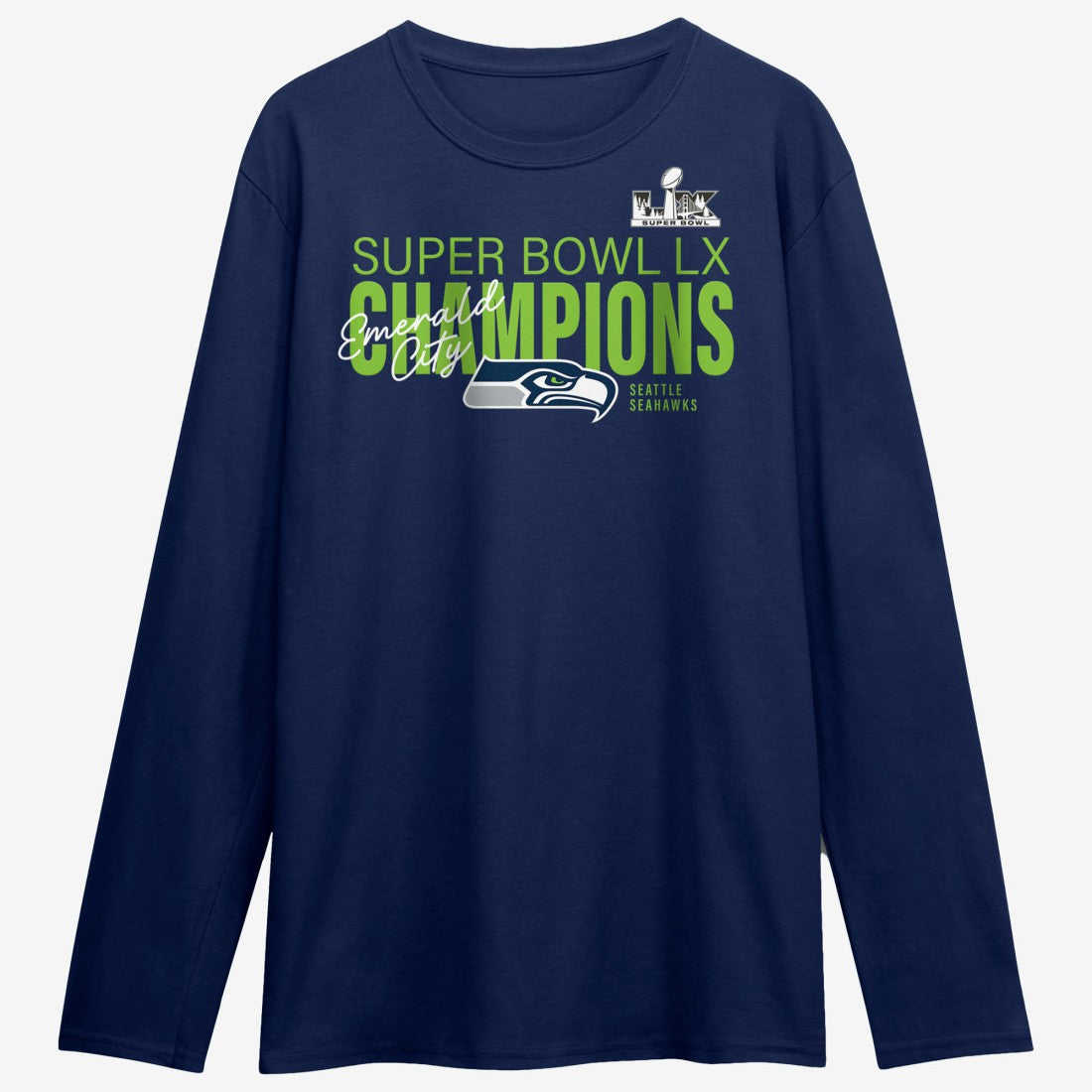 Fanatics Seattle Seahawks Super Bowl LX Champions Autograph Signing Long Sleeve Roster T-Shirt College Navy