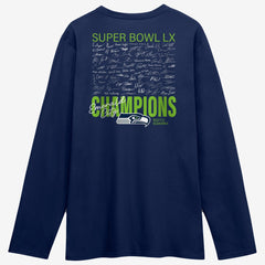 Fanatics Seattle Seahawks Super Bowl LX Champions Autograph Signing Long Sleeve Roster T-Shirt College Navy