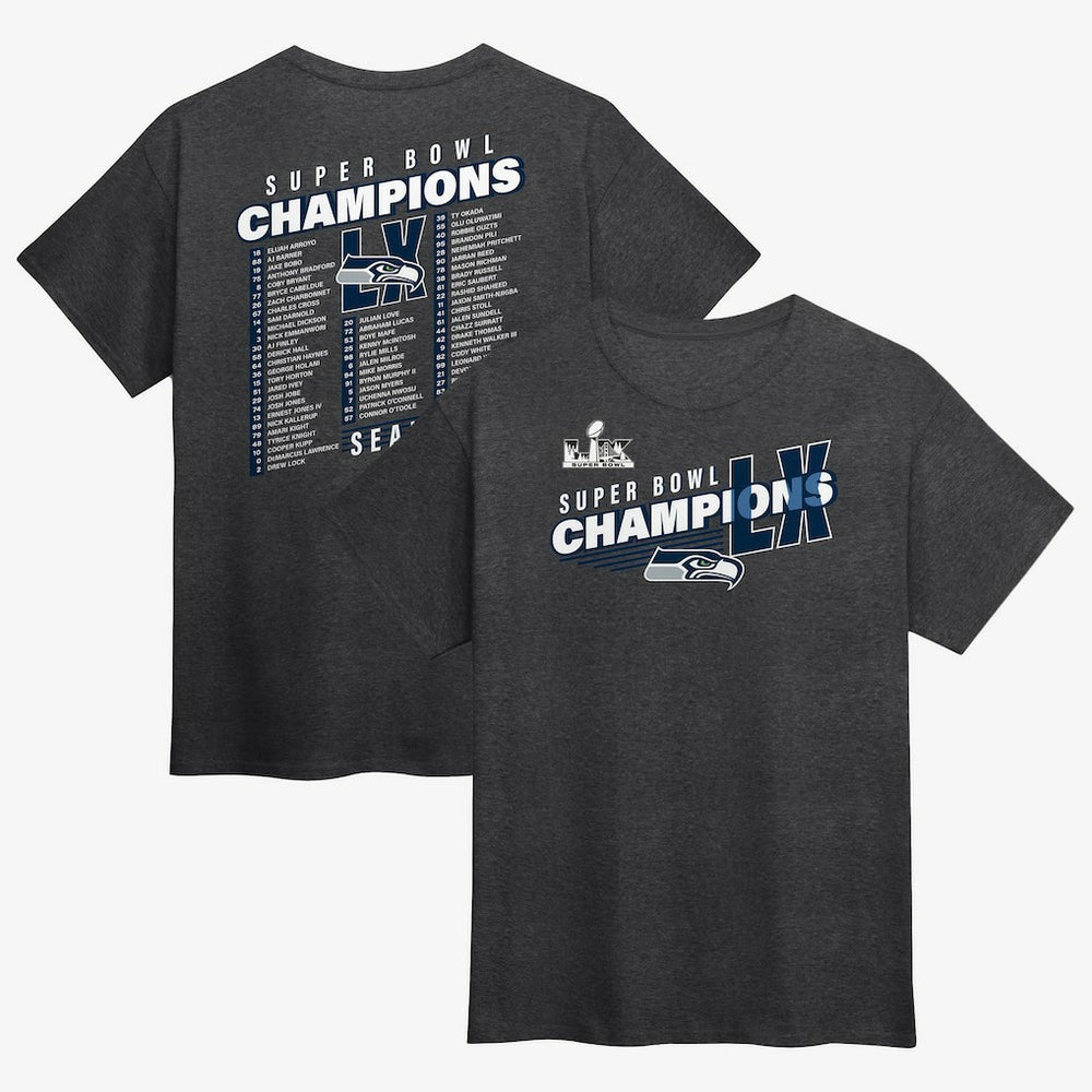 Fanatics Seattle Seahawks Super Bowl LX Champions Best Teammates Roster T-Shirt Heather Charcoal
