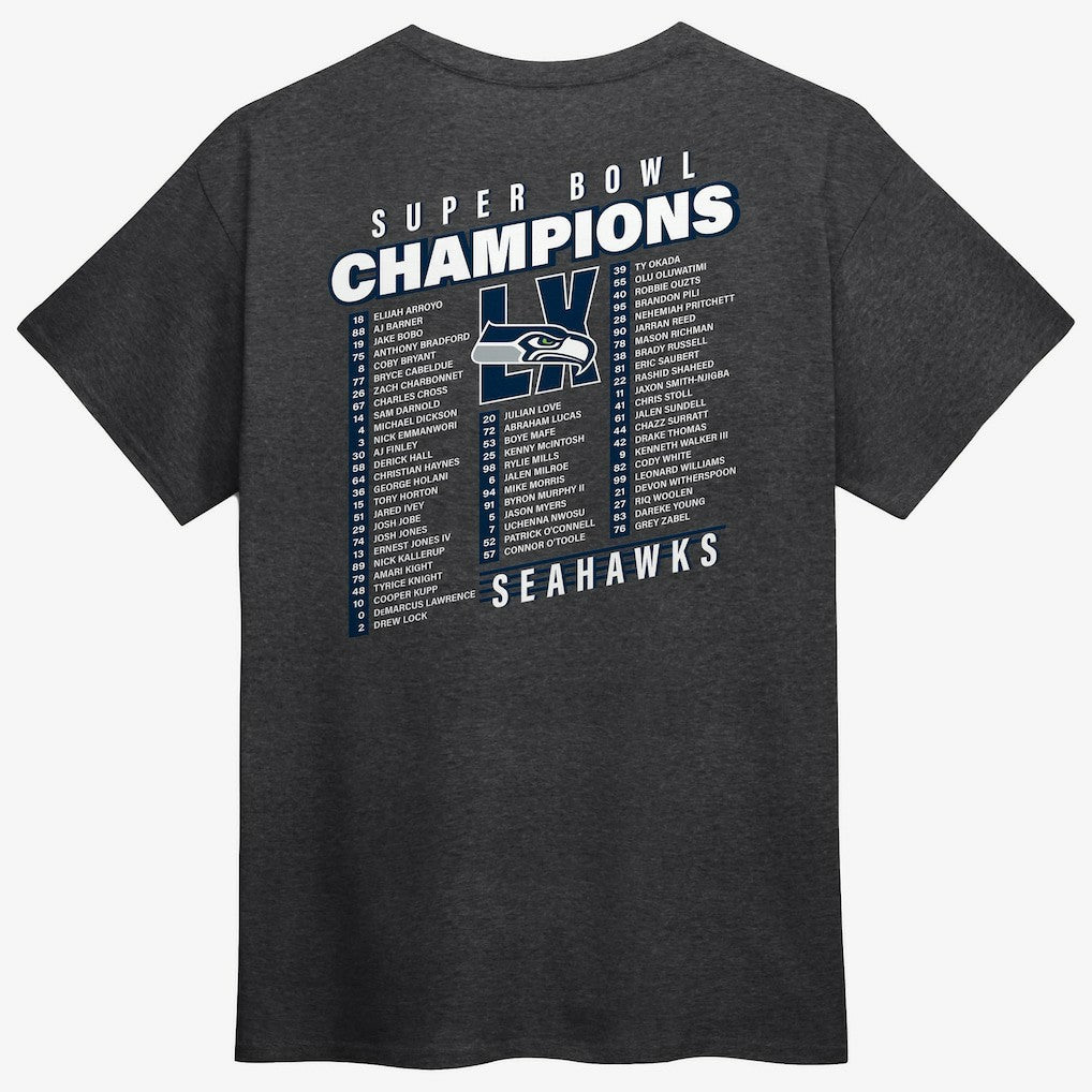 Fanatics Seattle Seahawks Super Bowl LX Champions Best Teammates Roster T-Shirt Heather Charcoal