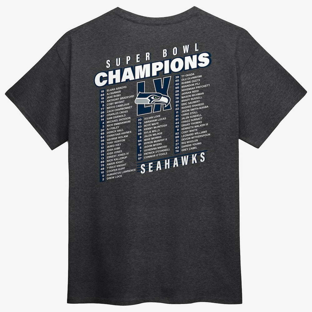 Fanatics Seattle Seahawks Super Bowl LX Champions Best Teammates Roster T-Shirt Heather Charcoal