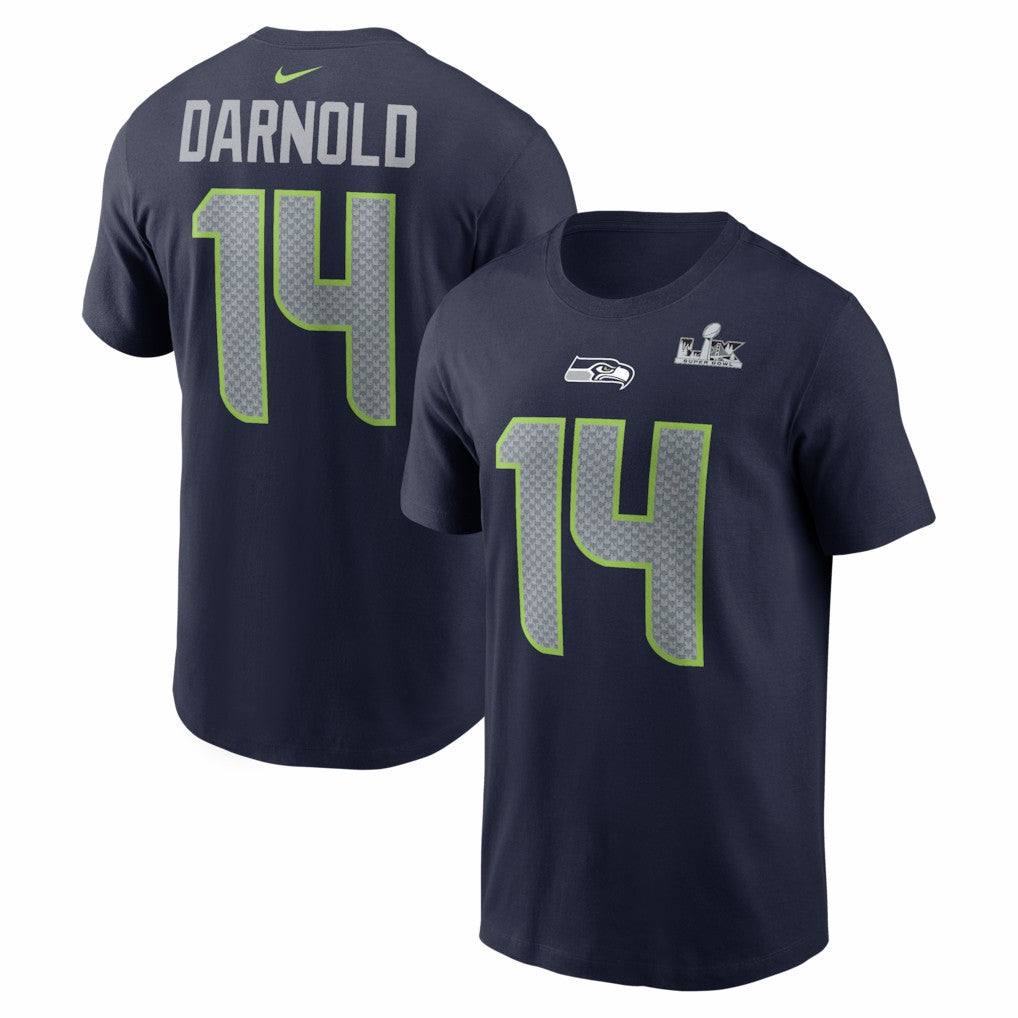 Nike Sam Darnold Seattle Seahawks Super Bowl LX Patch Name & Number T-Shirt College Navy