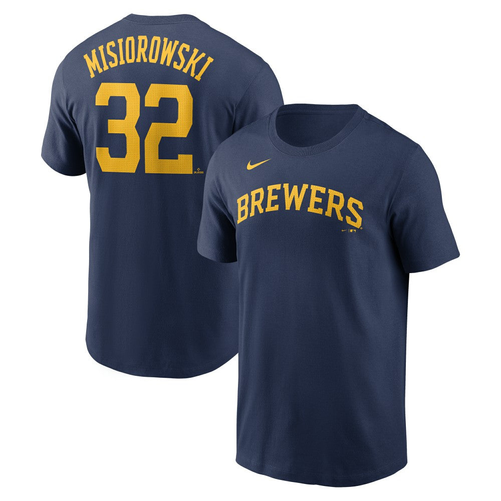 Jacob Misiorowski Milwaukee Brewers Nike Fuse Name & Number T-Shirt - Navy - Nike on Sale