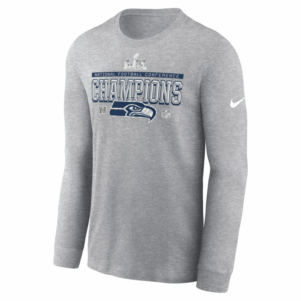 Nike Seattle Seahawks 2025 NFC Champions Locker Room Trophy Collection Long Sleeve T-Shirt Heather Gray