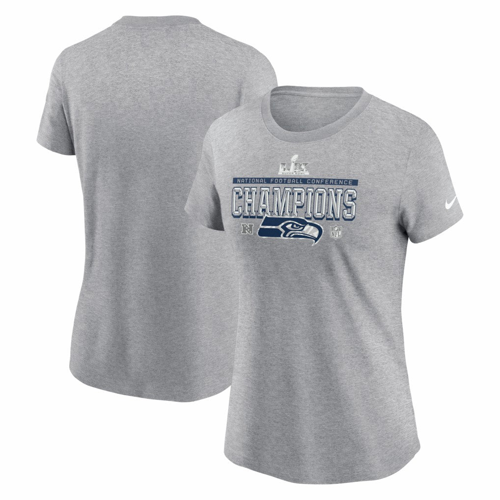 Nike Seattle Seahawks Women's 2025 NFC Champions Locker Room Trophy Collection T-Shirt Heather Gray