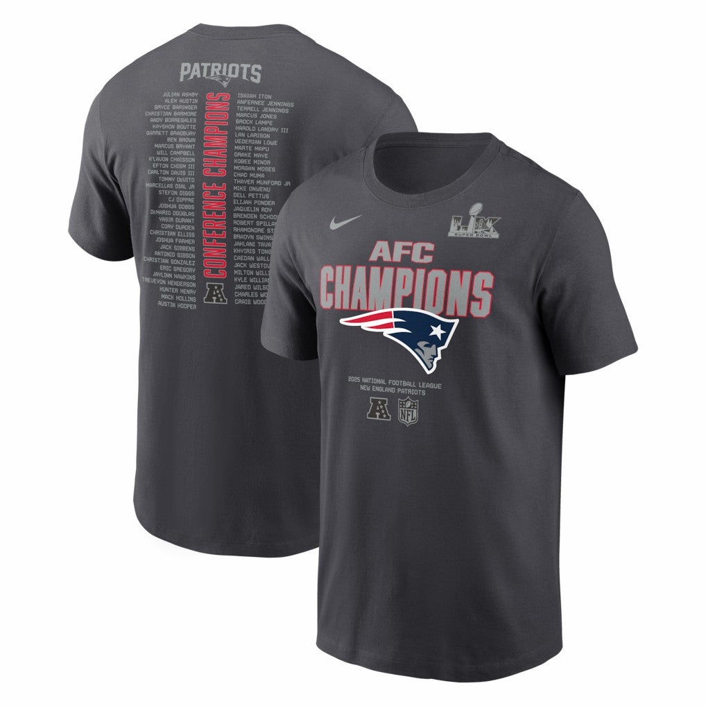 Nike New England Patriots 2025 AFC Champions Roster T-Shirt Anthracite
