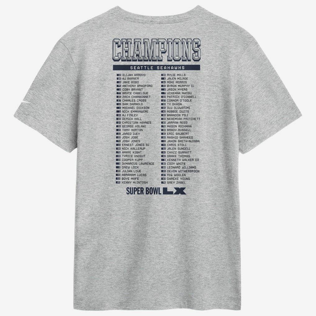 Nike Seattle Seahawks Super Bowl LX Champions Ice Classic Roster T-Shirt Heather Gray