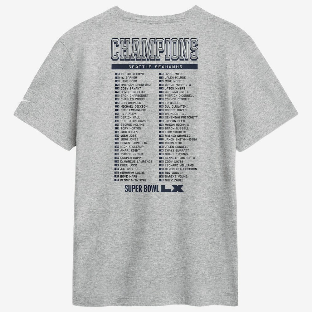Nike Seattle Seahawks Super Bowl LX Champions Ice Classic Roster T-Shirt Heather Gray