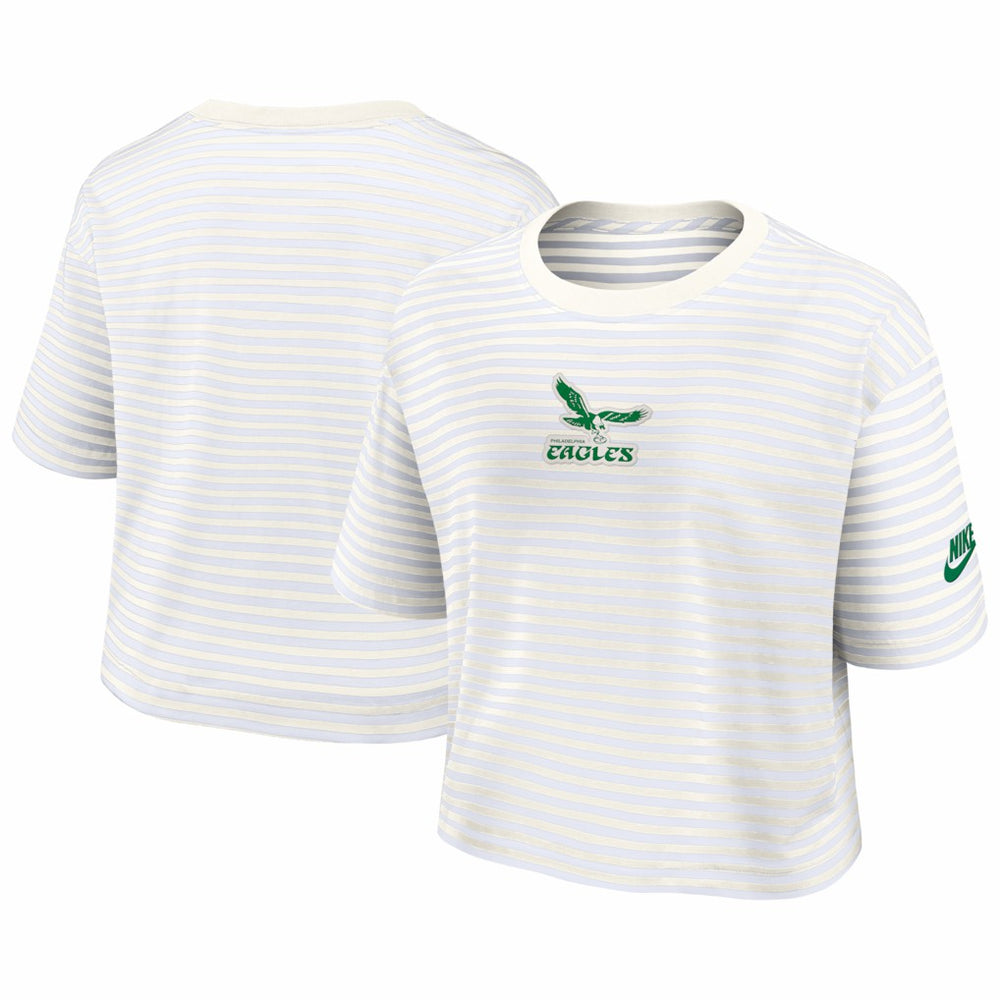Nike Philadelphia Eagles Women's Striped Cropped T-Shirt Yellow/Cream