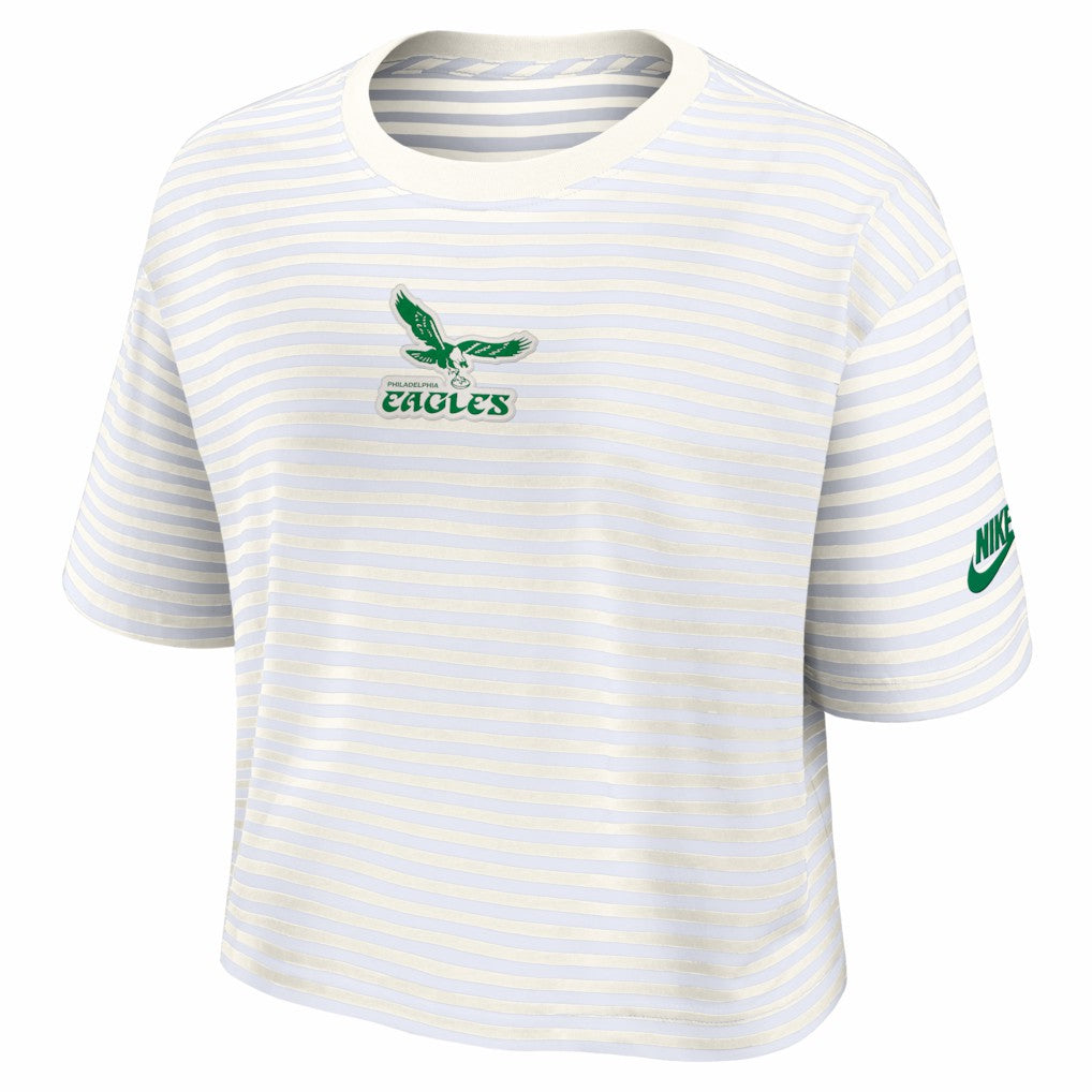 Nike Philadelphia Eagles Women's Striped Cropped T-Shirt Yellow/Cream